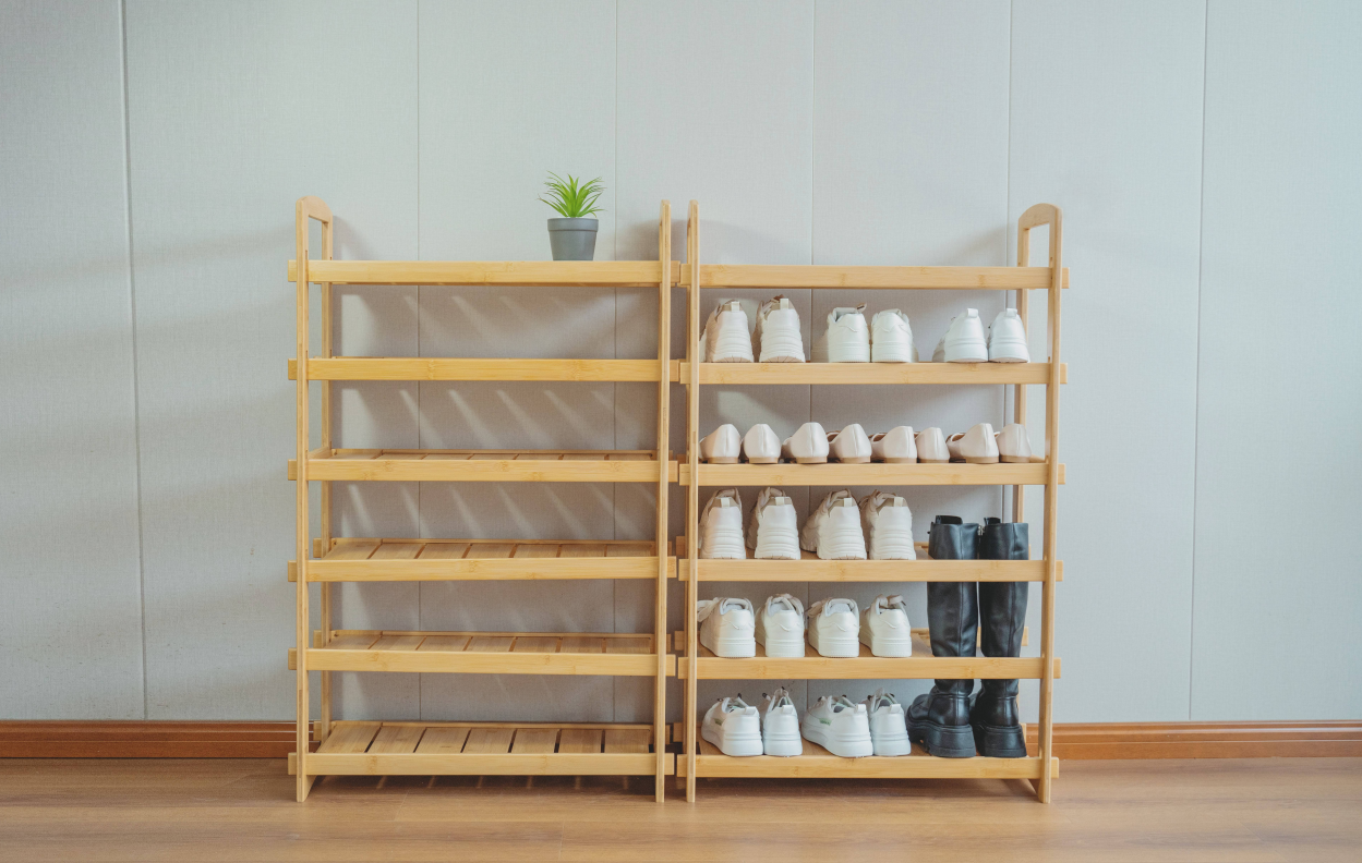 Bamboo 6 Tier Storage Organizer Simple Stackable Shoe Rack Shelf for Hallway Entryway Closet Bedroom