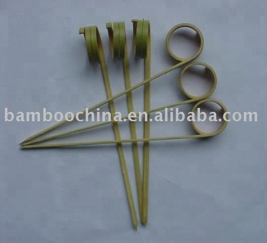 Bamboo Looped Picks Finger Ring Cocktail Fruit Twist Skewer