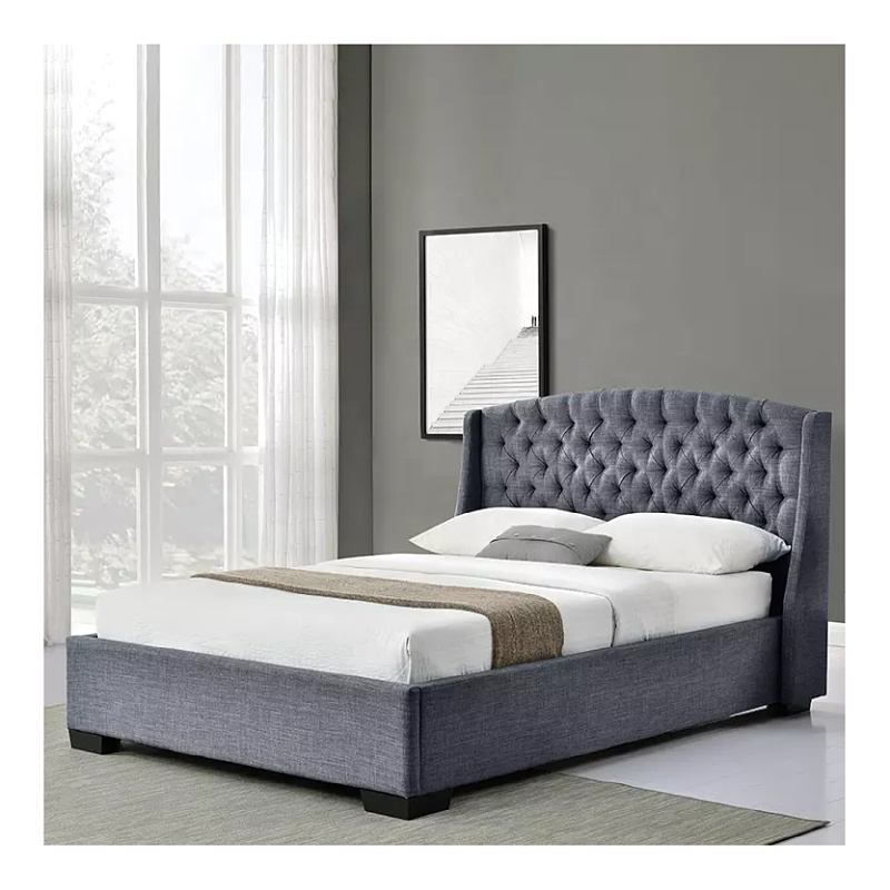 Fabric Bed With Fantastic Headboard Design Furniture Set Luxury Wooden Style Full King Size Single Double Upholstered Bed Frame