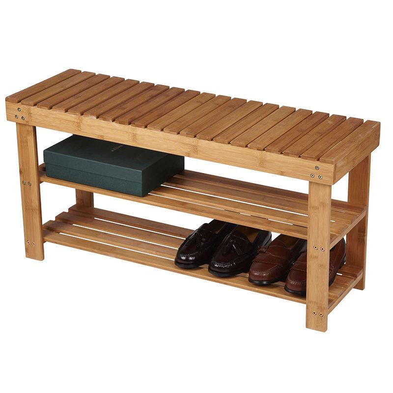 3 Tiers Bamboo Shoes Bench Boot Organizing Upholstered Shoe Rack Entryway Storage