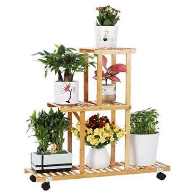 Bamboo Ladder Plant Stand 3 Tier Foldable Hanging Plant Flower Pot Shelves Display Shelf Rack