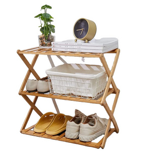 Bamboo Shoes Rack For Living Room Entryway Foldable Collapsible 4 Tiers Wooden Bamboo Shoes Storage Rack