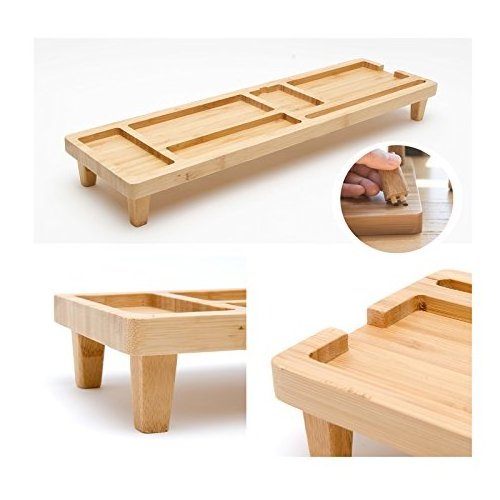 Large Bamboo Desk Organizer Office Supply Book Desktop Small Table Shelf monitor stand