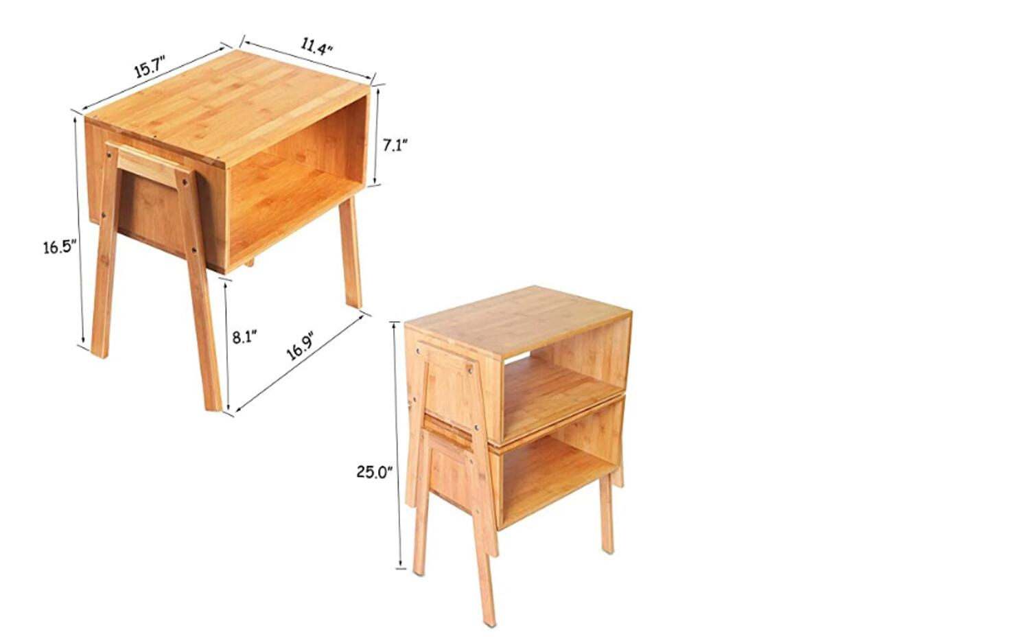 Bamboo Nightstands Set of 2 Stackable Side Tables with Open Storage Compartment  Rustic Wood Bedside Tables for Bedroom