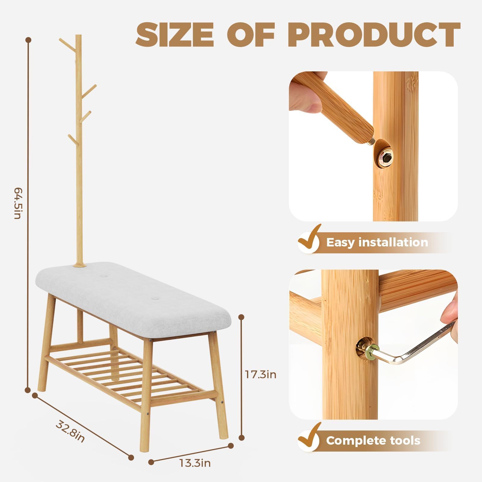 Bamboo Shoe Rack Entryway Bench with Coat Rack Shoe Bench for Entryway Bench with Storage