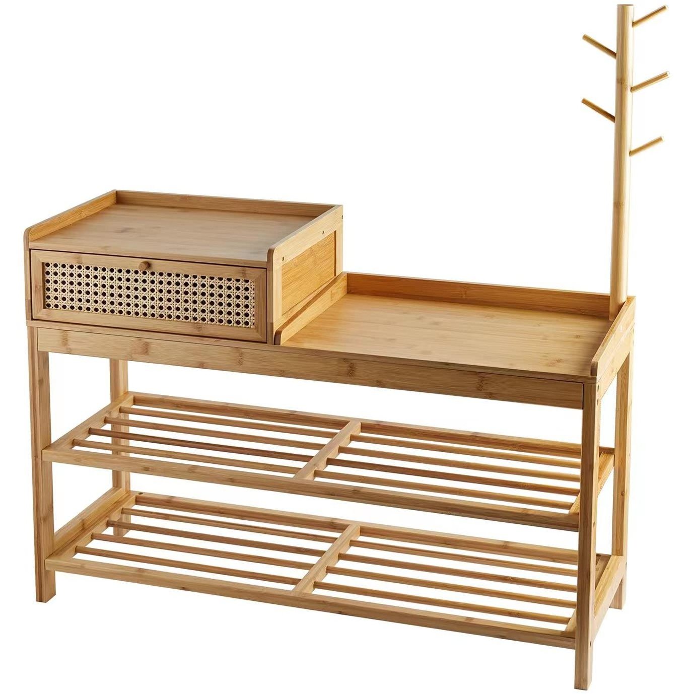 Shoe Rack with Coat Tree and Seat, Bamboo Entryway Bench with Shoe Storage for Hallway, Free Standing Shoe Racks For Bedroom