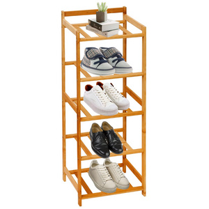 Bamboo Shoe Rack Vertical Narrow,5 Tier Shoe Rack for Entryway  Storage Organizer for Skinny Shoe Rack