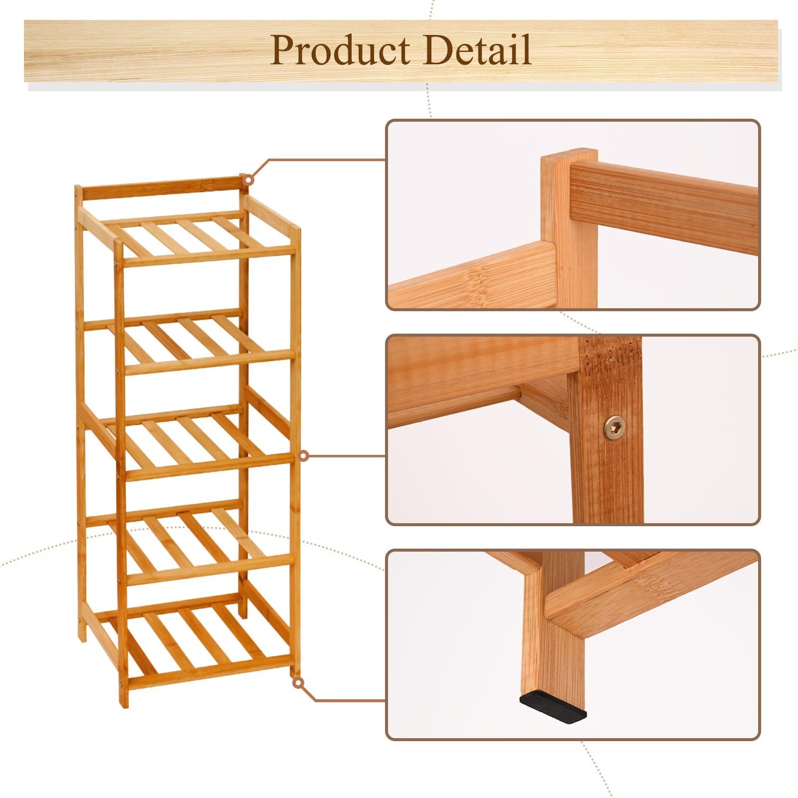 Bamboo Shoe Rack Vertical Narrow,5 Tier Shoe Rack for Entryway  Storage Organizer for Skinny Shoe Rack