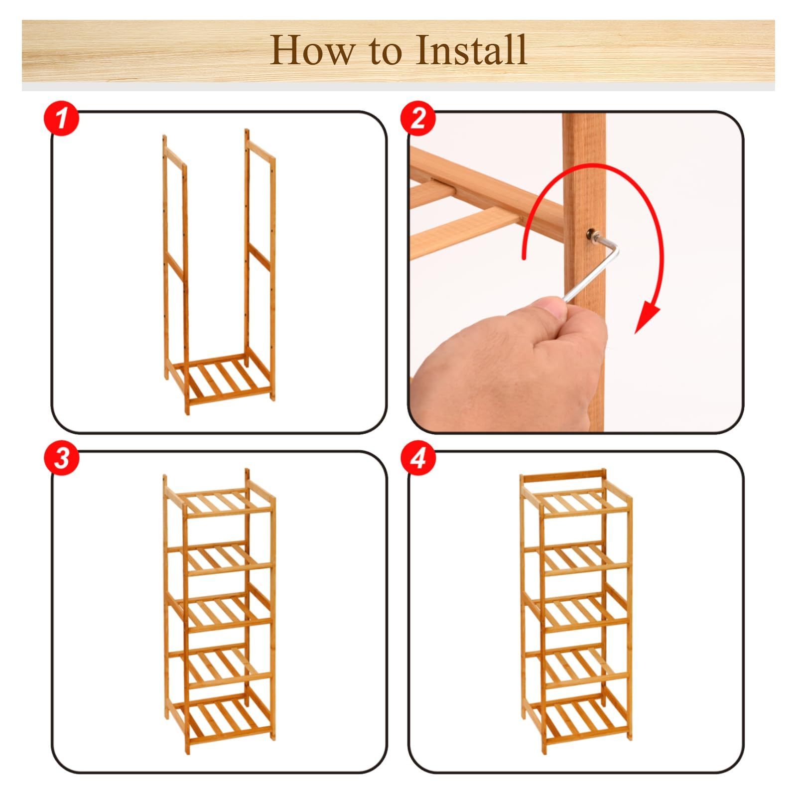 Bamboo Shoe Rack Vertical Narrow,5 Tier Shoe Rack for Entryway  Storage Organizer for Skinny Shoe Rack