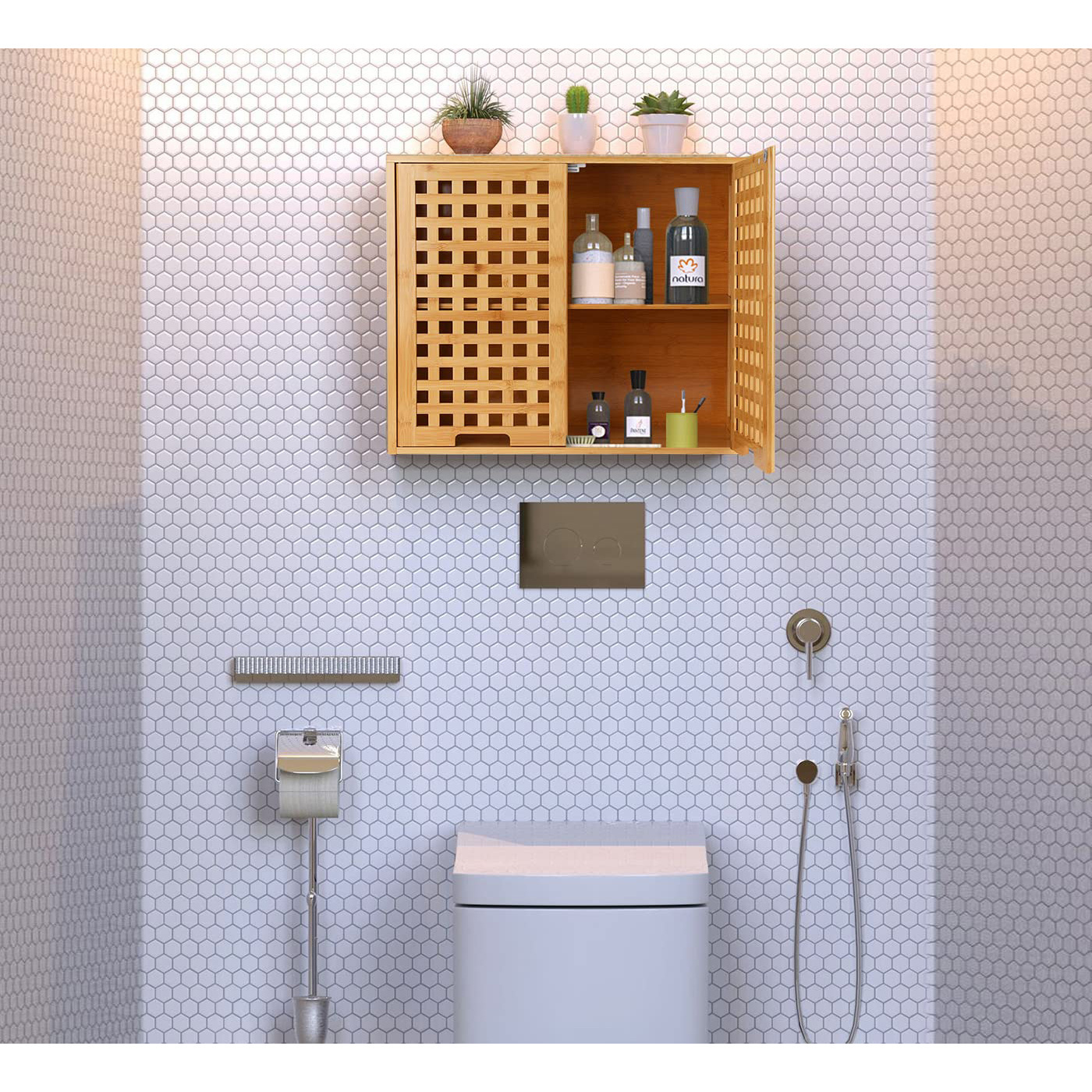 Medicine Cabinet Bathroom Wall Cabinet with Wall Mounted OrganizerOver The Toilet Storage Bamboo Medicine Cabinets