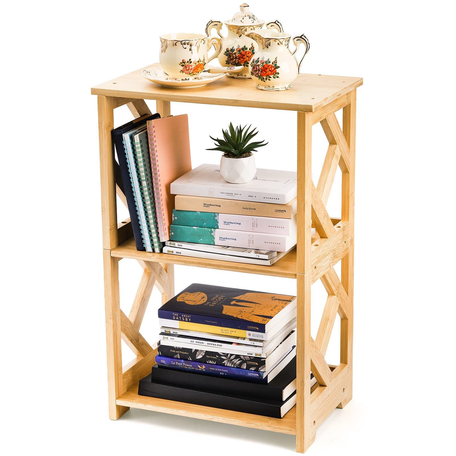 3-Tier Bamboo Table Side Table Bedside Nightstand 2 Shelf Small Bookshelf Bookcase Multifunctional Display Rack Storage Stand