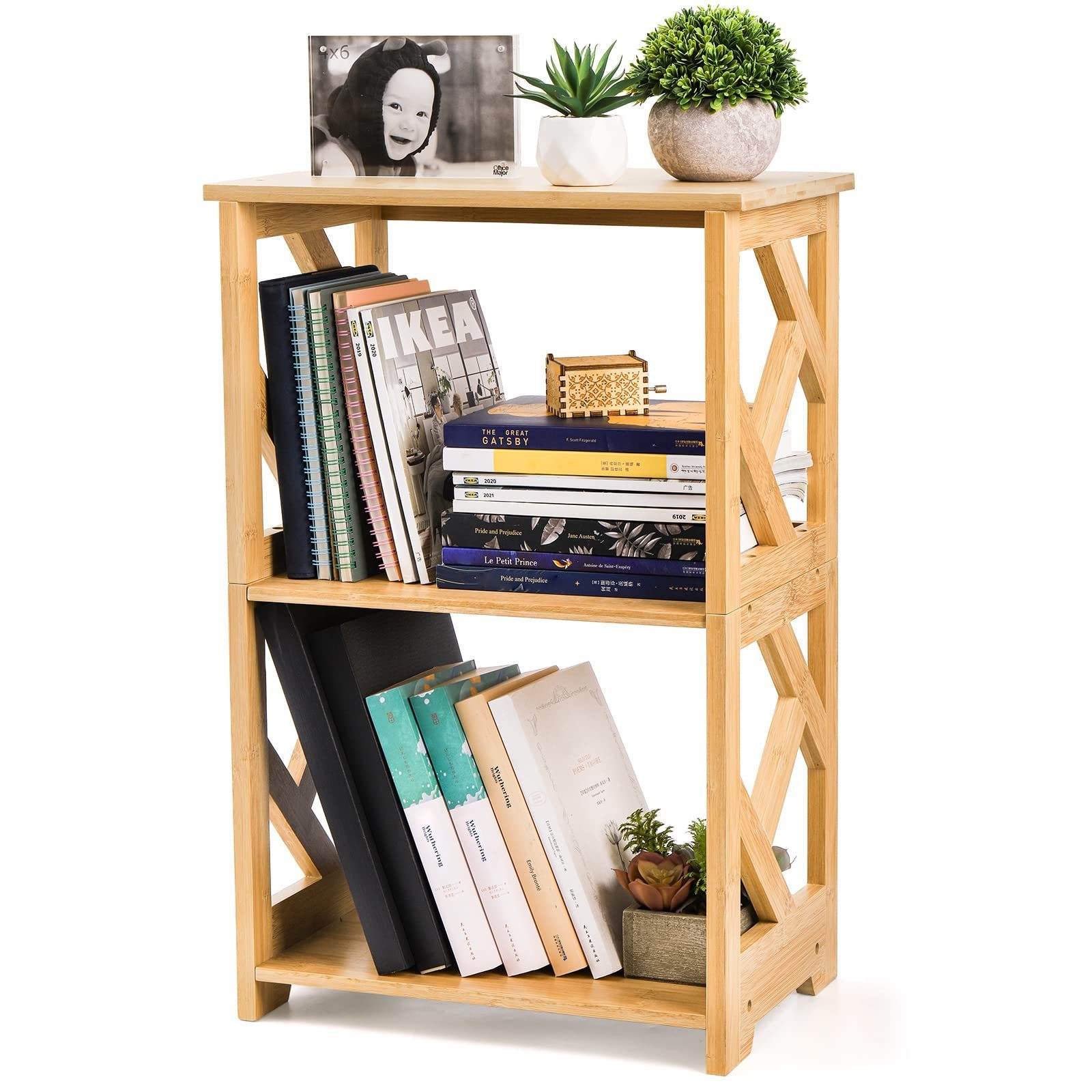 3-Tier Bamboo Table Side Table Bedside Nightstand 2 Shelf Small Bookshelf Bookcase Multifunctional Display Rack Storage Stand