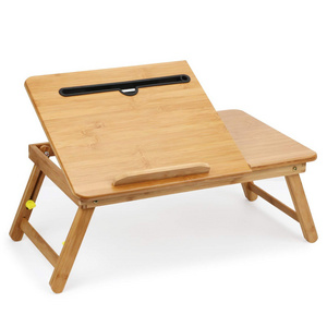 Multifunctional Bamboo Laptop Tray With Height Adjustable Legs Drawer Cup Holder Foldable Portable Desk