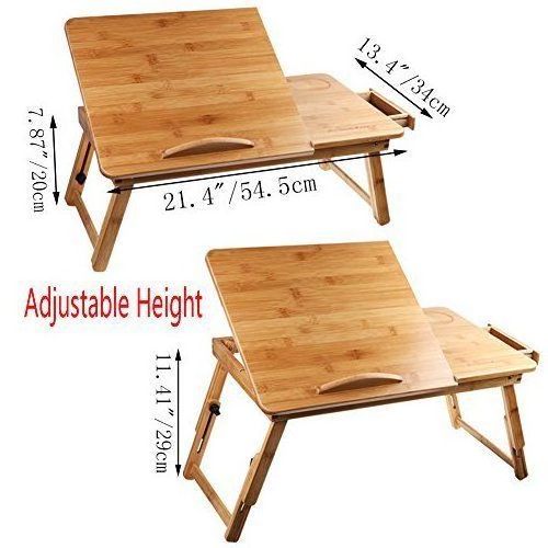 Multifunctional Foldable Bamboo Laptop Tray With Height Adjustable Legs Drawer Cup Holder Foldable Portable Desk