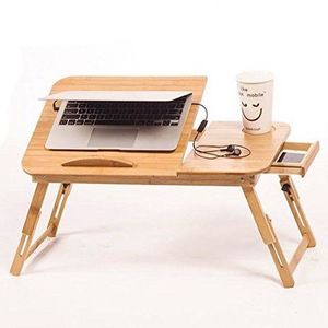 Multifunctional Foldable Bamboo Laptop Tray With Height Adjustable Legs Drawer Cup Holder Foldable Portable Desk