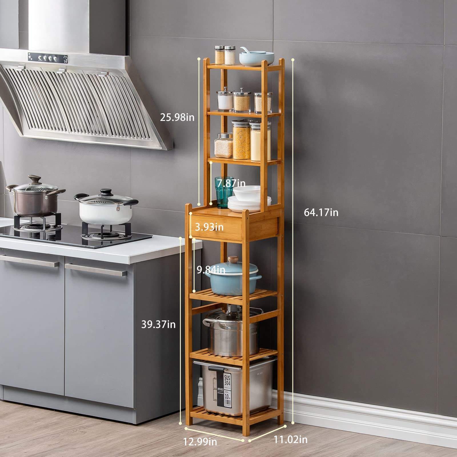 Multifunction Storage Rack Bamboo Bathroom Storage Shelf 7-Tier Corner Rack Detachable Narrow Shelf