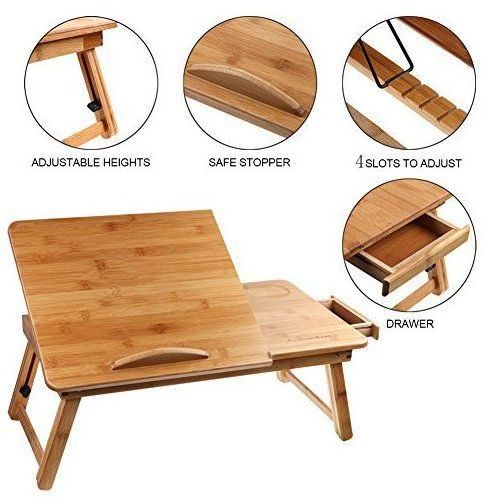 Multifunctional Foldable Bamboo Laptop Tray With Height Adjustable Legs Drawer Cup Holder Foldable Portable Desk