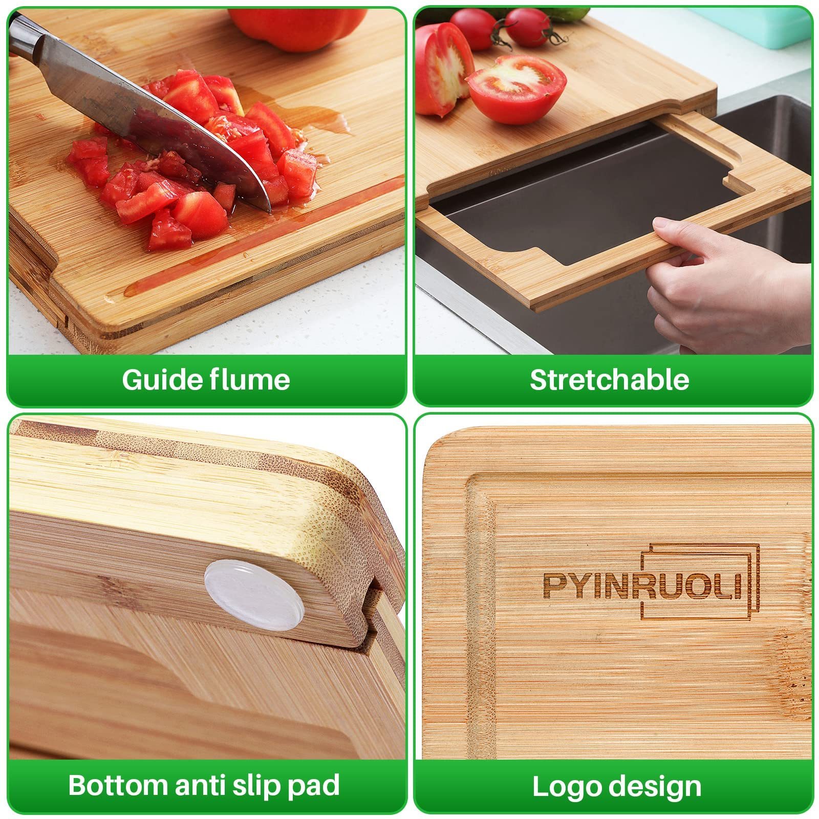 Expandable Bamboo Cutting Board With ContainersOver The Sink Cutting Board For Kitchen Meal Prep deck For Food