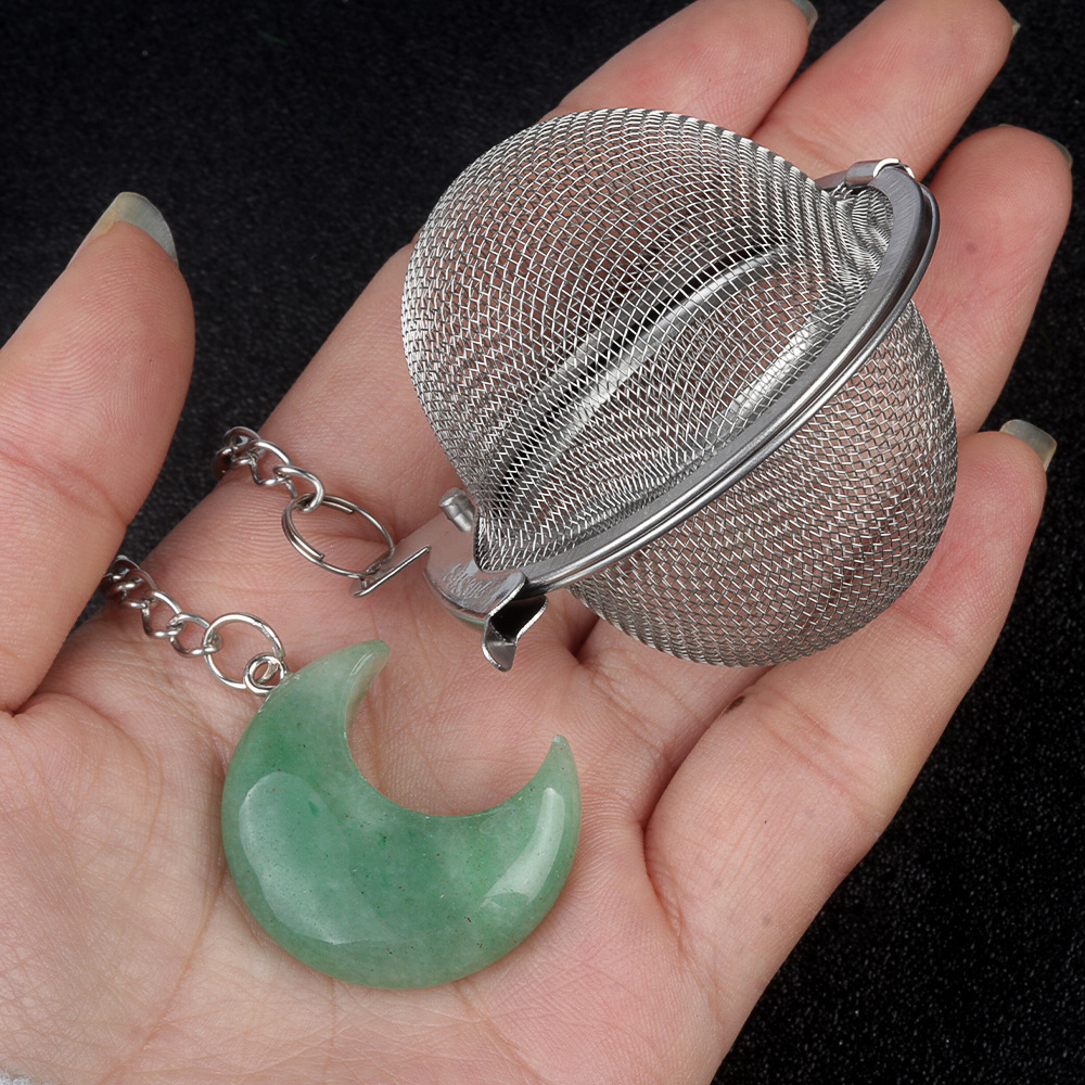 Healing Energy Crystal Moon Tea Infuser Stainless Steel Ball Mesh Tea Strainer Tea Ball Filter with Extended Chain