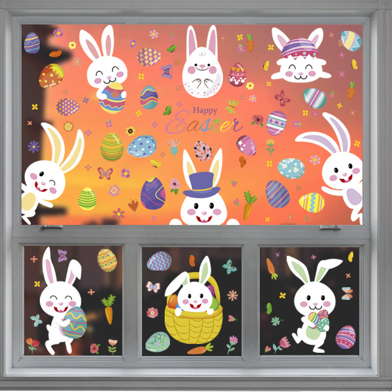 Happy Easter Window Clings Double Sided Reusable Egg Window Clings for Easter Decorations Window Clings Decals Decor