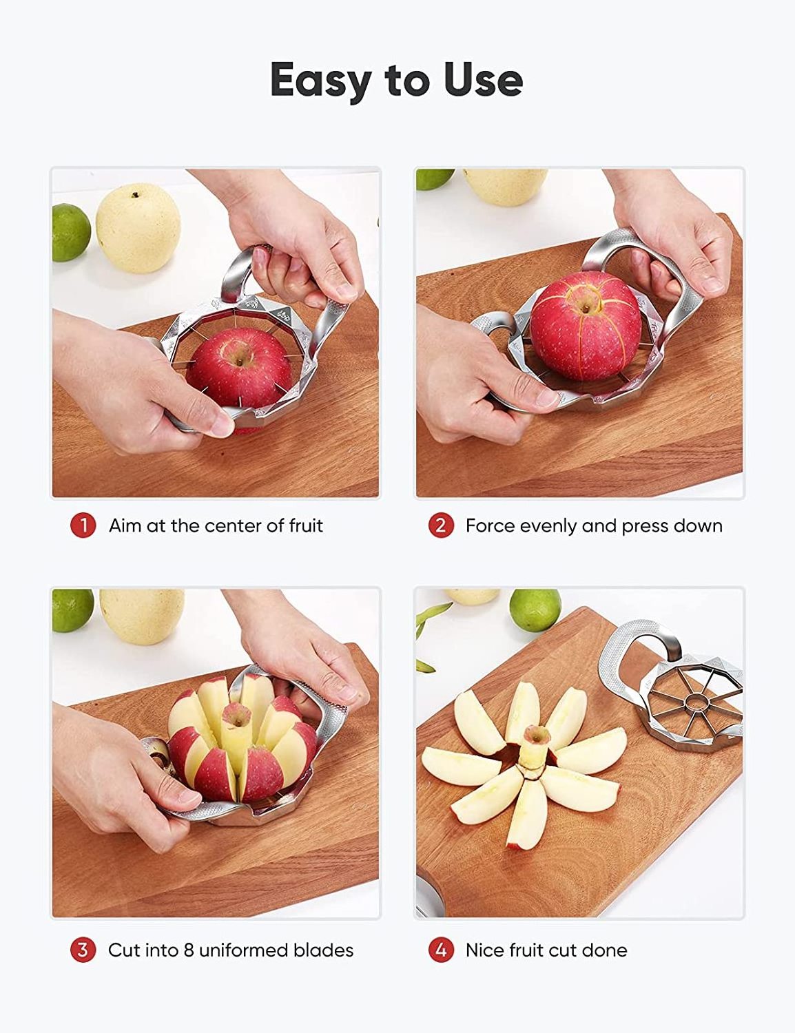 Quicken Slicing Apple Cutter Slicer, HEAVY DUTY Apple Corer Divider Stainless Steel Grater Slicer Cutter