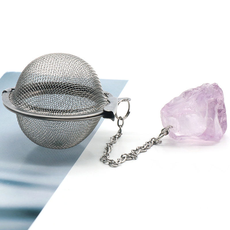 Healing Energy Quartz Crystal Tea Infuser Stainless Steel Ball Loose Tea Strainer Spice Filter Diffuser with Extended Chain Hook