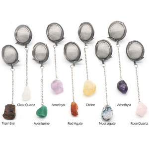 Healing Energy Quartz Crystal Tea Infuser Stainless Steel Ball Loose Tea Strainer Spice Filter Diffuser with Extended Chain Hook