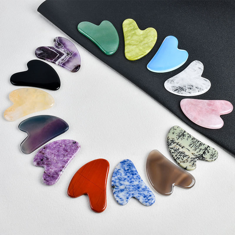 Gua Sha Jade Stone Tools Guasha Tool for Face Skincare Facial Body Acupuncture Relieve Muscle Tensions Reduce Puffiness