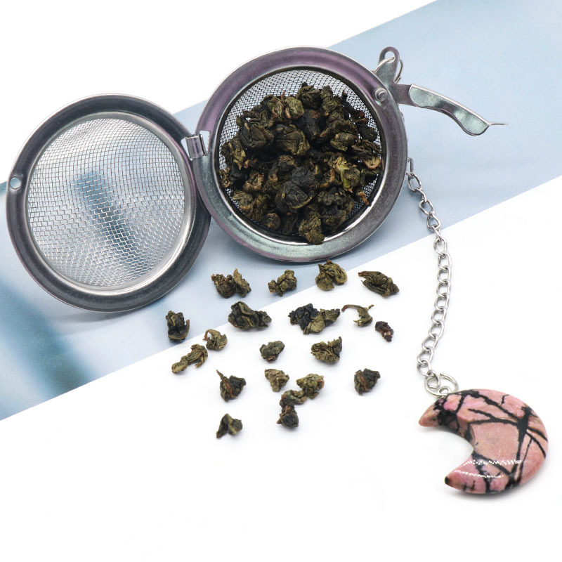 Tea Infuser Stainless Steel Ball Mesh Tea Strainer Amethyst White Crystal Moon Pendant Tea Ball Filter with Extended Chain