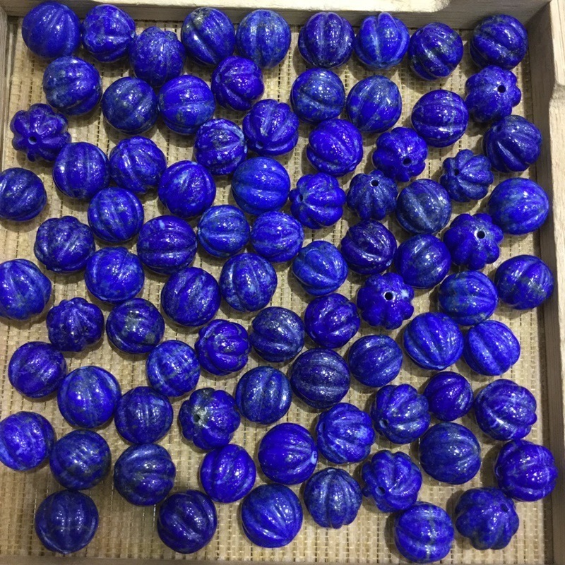 Lapis Lazuli Carved Pumpkin Beads Natural Gemstone Melon Rondelle Shape Beads Lapis Lazuli Spacer Loose Beads DIY Accessories