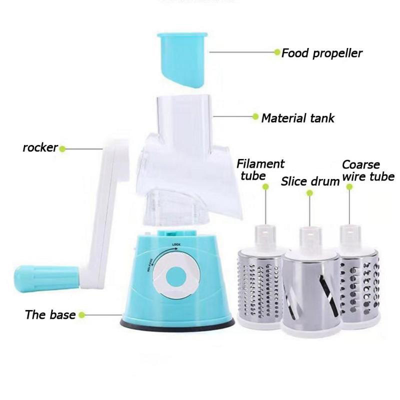 3 in 1 Vegetable Chopper Slicer Shredder Cheese Grater Rotary with Handle Food Shredder with Strong Suction Base