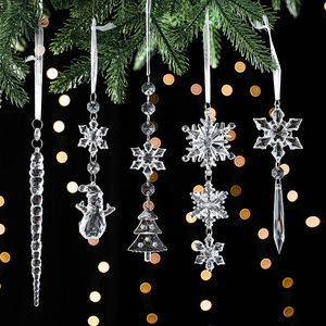 Crystal Christmas Tree Ornaments Acrylic Clear Snowflake Teardrop Chandelier Pendants Hanging Garlands for Wedding Party Decor