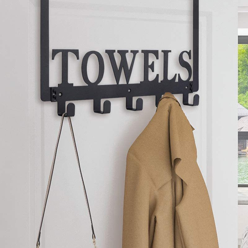 Over the Door Hooks Towel Holder for Bathroom Door Mount Towel Rack Hooks for Bedroom Kitchen Pool Beach Towels Sandblasted