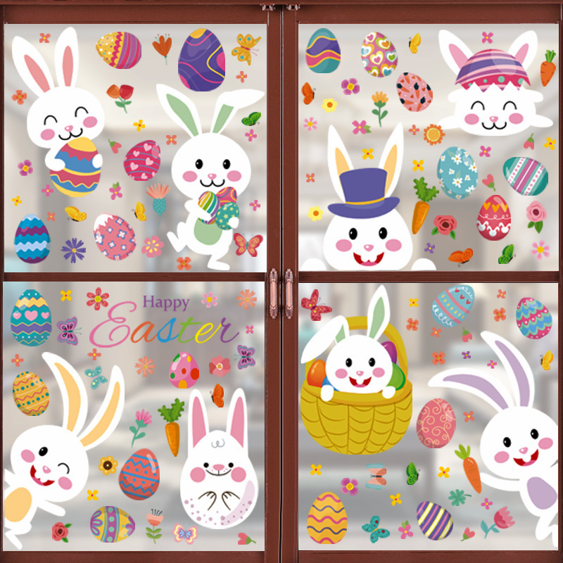 Happy Easter Window Clings Double Sided Reusable Egg Window Clings for Easter Decorations Window Clings Decals Decor