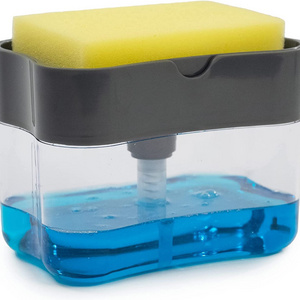 Plastic Dish Soap Dispenser and Sponge Holder for Kitchen Sink with Sponge