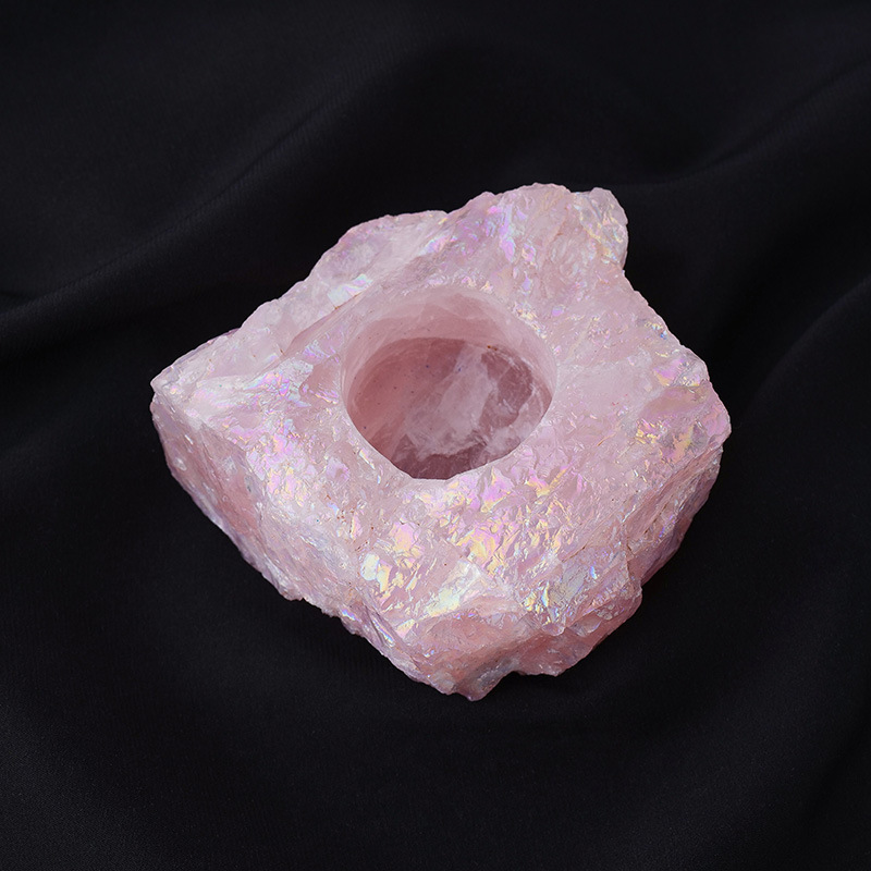 4 Inches natural amethyst raw crystal candle holder gemstone tea light rough rose quartz candlestick