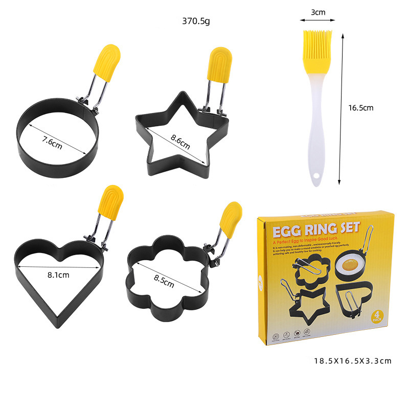 Egg Ring for Frying Eggs 4 Shapes Stainless Steel Pancake Mold with Anti-scald Handle Non-stick Egg Shaper Mould for Omelet