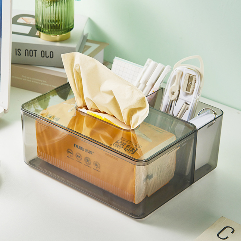 Clear PET Tissue Box with Compartment Rectangular Bathroom Facial Napkin Box Holders Table Clear Dryer Sheet Dispenser