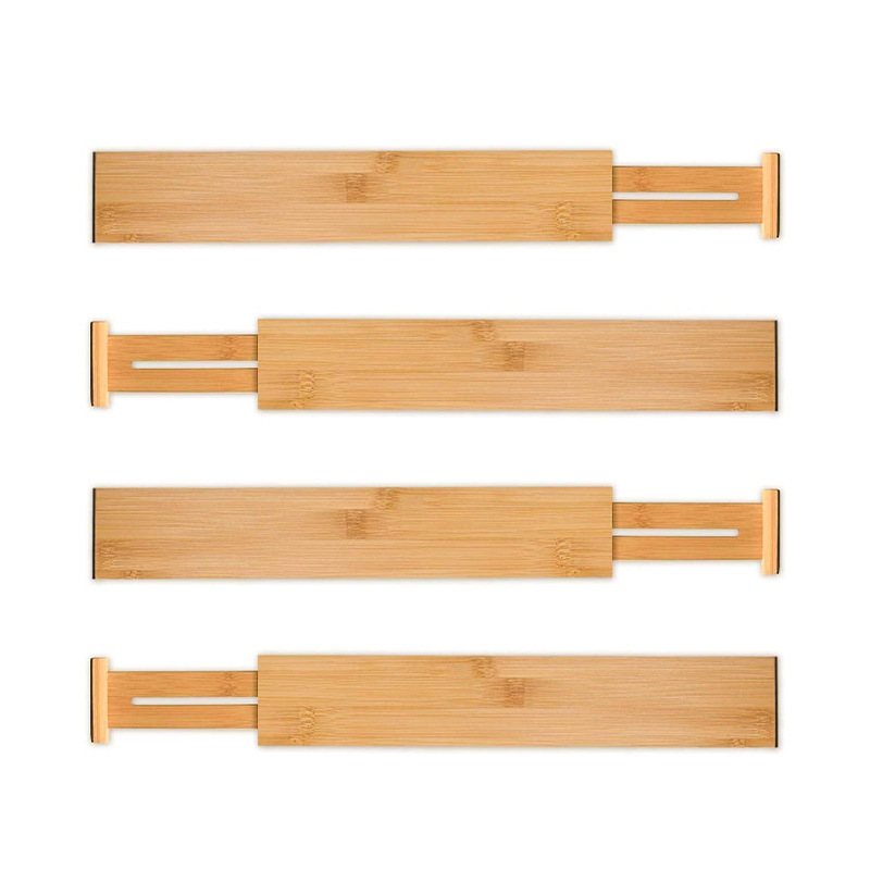 4-Pack Adjustable Bamboo Drawer Dividers Organizers Expandable Drawer Organization Separators For Kitchen Dresser Bedroom