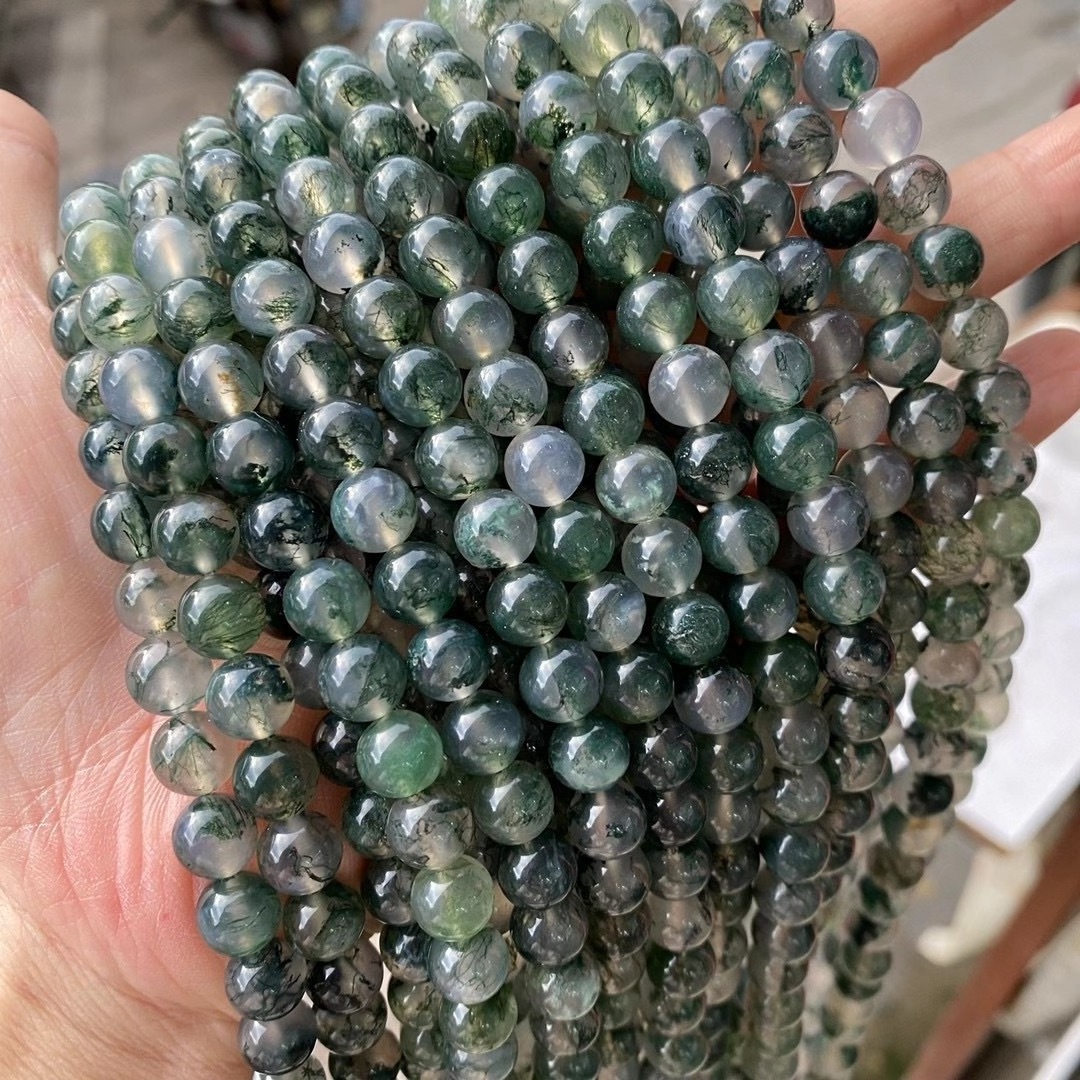 Wholesale Natural Ocean Grass Agate Beads Smooth Round Moss Agate Beads Gemstone Loose Beads 4/6/8/10mm for DIY Jewelry Making