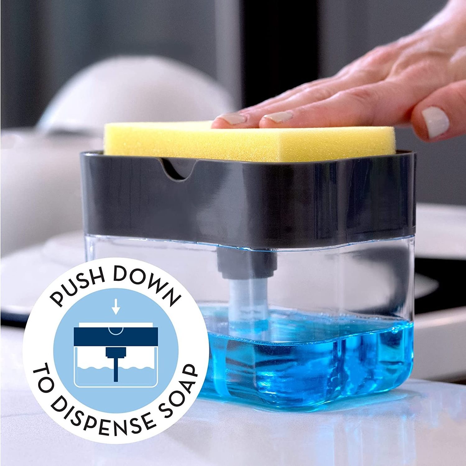 Plastic Dish Soap Dispenser and Sponge Holder for Kitchen Sink with Sponge