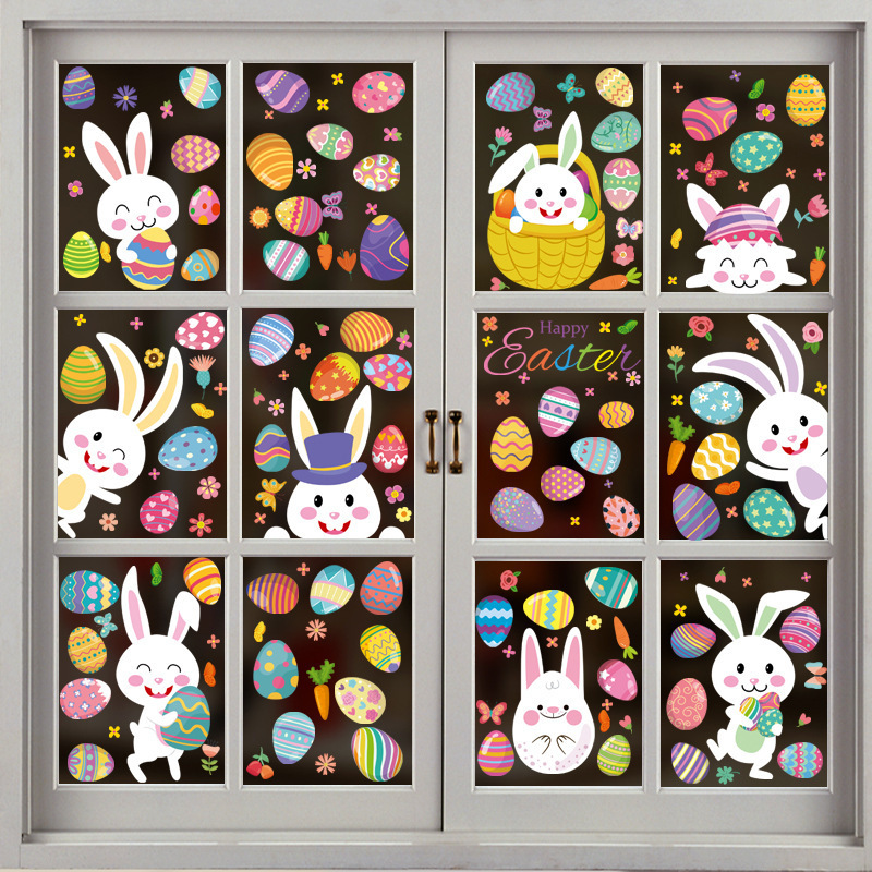 Happy Easter Window Clings Double Sided Reusable Egg Window Clings for Easter Decorations Window Clings Decals Decor