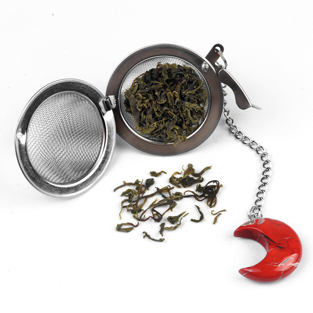 Healing Energy Crystal Moon Tea Infuser Stainless Steel Ball Mesh Tea Strainer Tea Ball Filter with Extended Chain