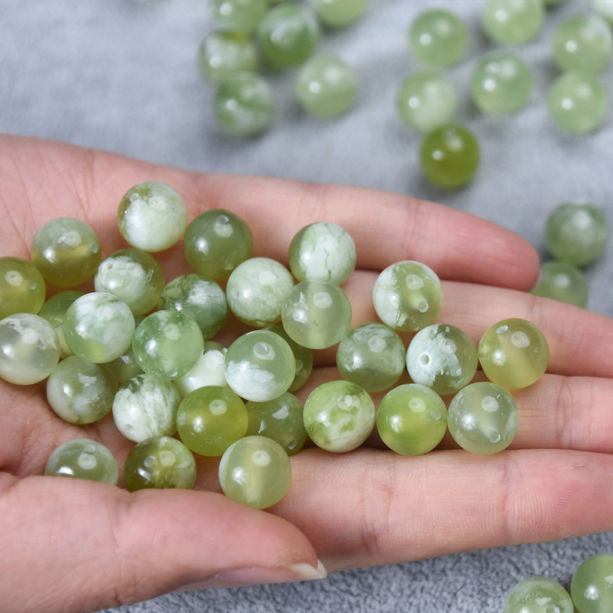 8-14MM Green Grape Frosted Green Jade Natural Stone Round Loose Semi Beads for Jewelry Making Xiuyan Jade White Frosted Beads