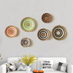 Hanging Woven Wall Basket Unique Handcrafted Round Grass Baskets Boho Farmhouse & Rustic Wall Decor for Living Room or Bedroom