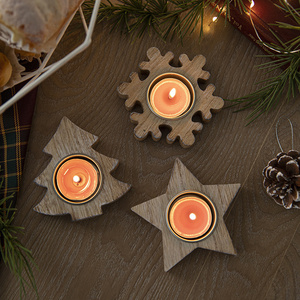 Christmas Wooden Snowflake Candle Holder Xmas Tree Shape Five Pointed Star Candlestick Festive Window Decor Table Centerpiece