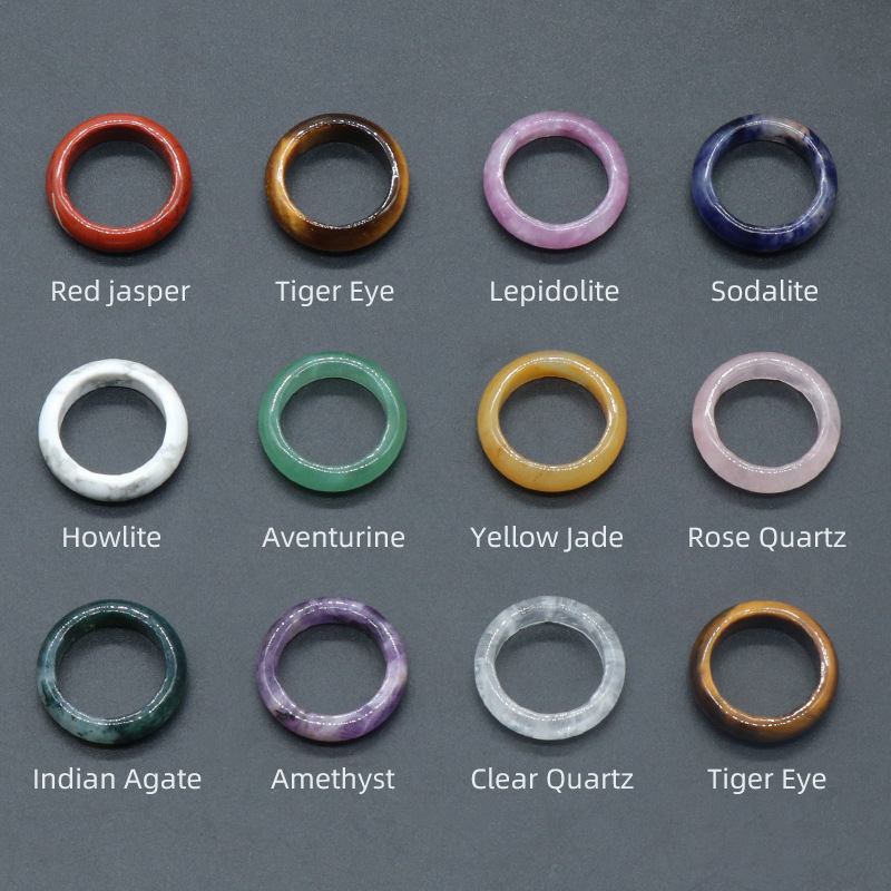 Natural Stone Circle Running Ring Genuine Gemstone Jump Rings Various Rose Quartz Amethyst Labradorite Round Band Ring