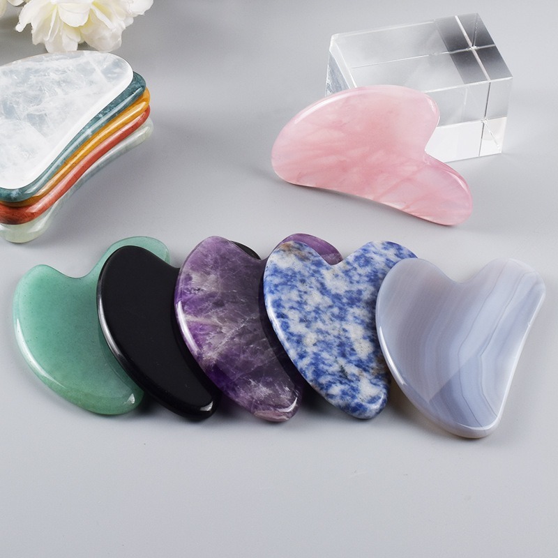 Gua Sha Facial Tool Guasha Tool for Face Facial and Body Massager Natural Stones Rose Quartz Scraping and SPA Acupuncture