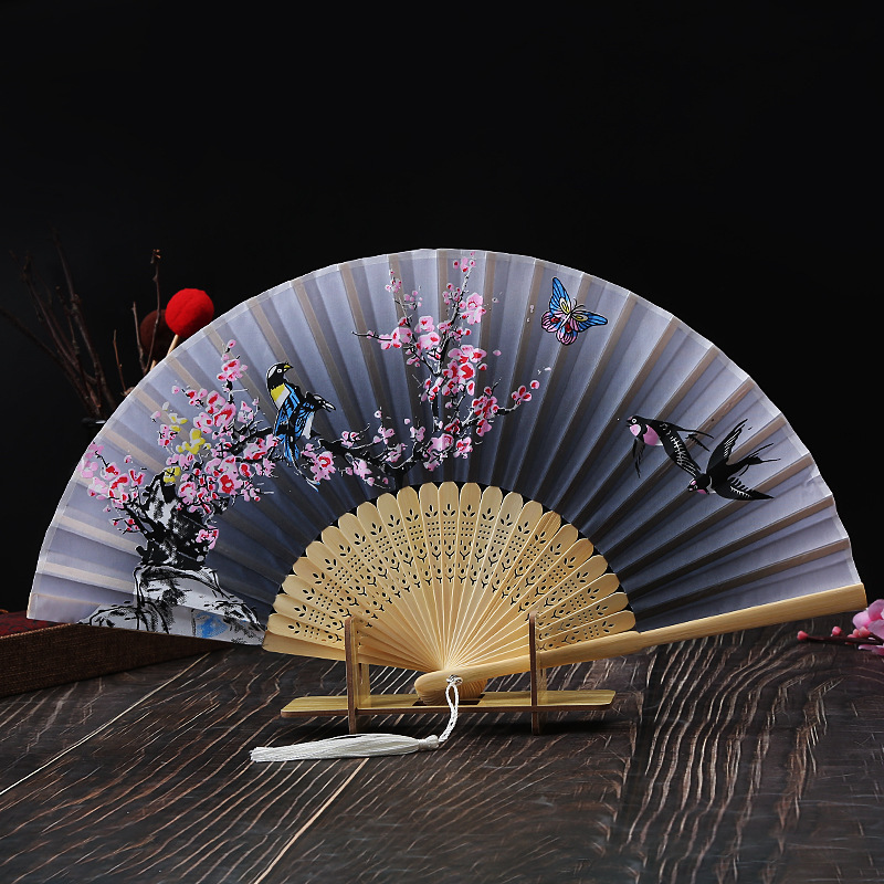 Hand Folding Fan, Abanicos de Mano Chinese Vintage Style Handheld Fan with Fabric Sleeve, Silk Fan with Bamboo Frame and Elegant