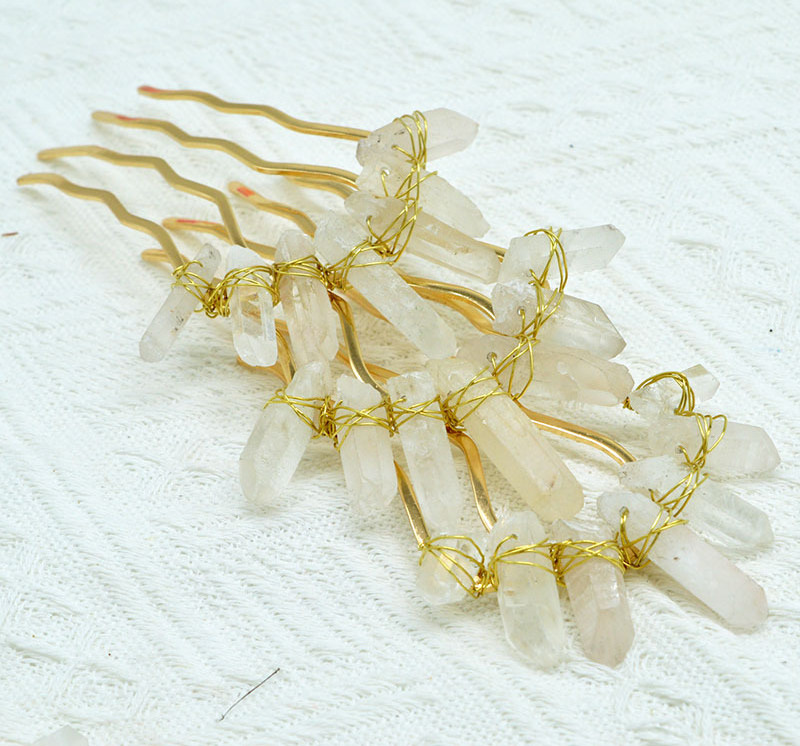 Handmade Crystal Quartz Comb Mystic Quartz Hair Pin Bridal Accessories Unique Hair Piece Clear Crystal Rose Quartz Hairpin